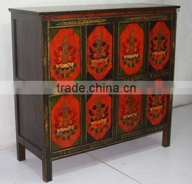 Tibetan antique six door three drawer hand painted cabinet