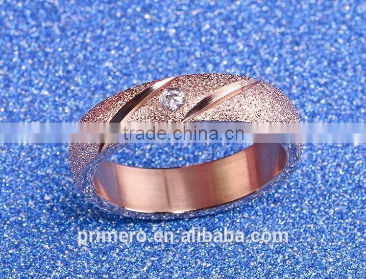 Hot Sale Jewelry Matte Texture 18k Rose Gold Plated Stainless Steel Single Stone Ring Designs