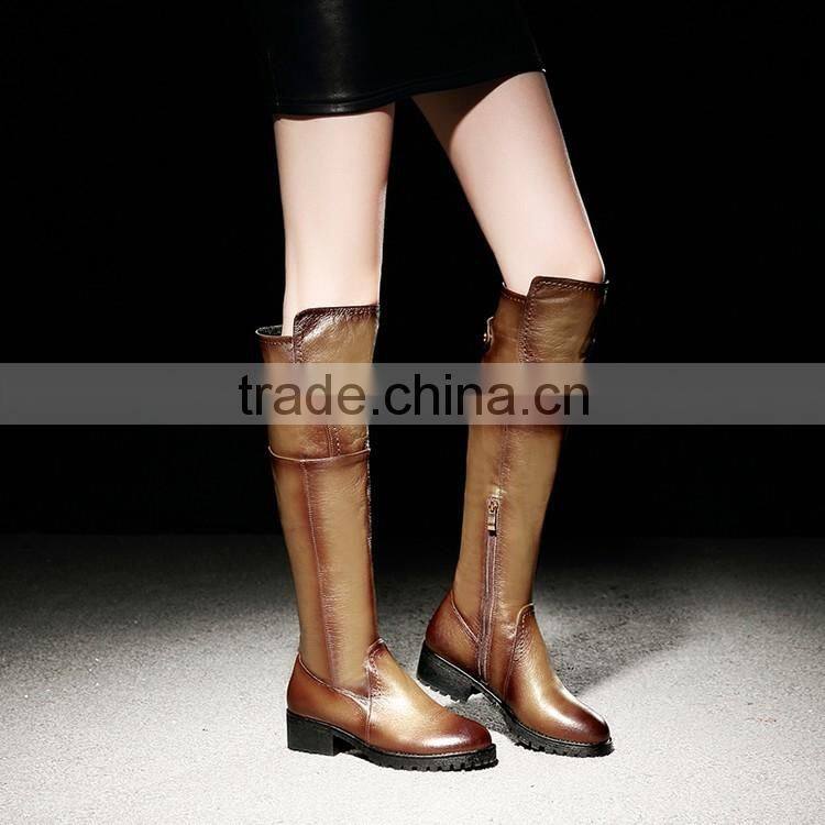 GD fashion women round toe tall zipper flat boots for ladies