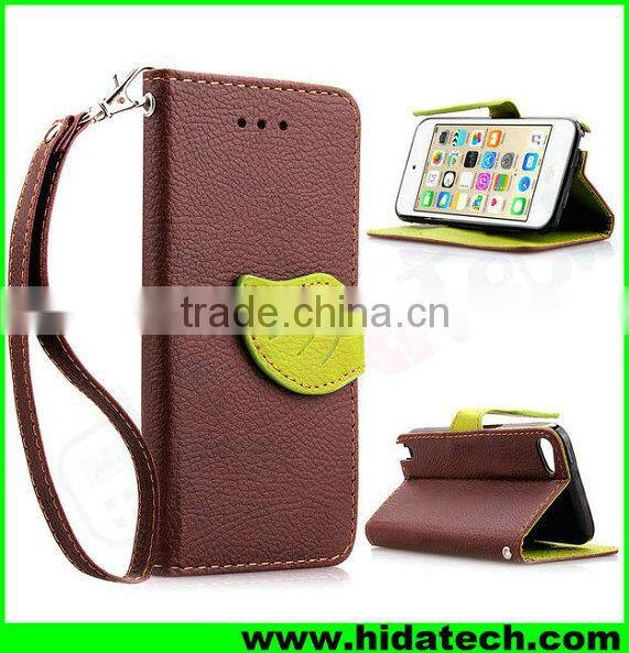 Wholesale Leaf Magnetic Buckle Leather Flip Cover Case for Apple iPhone with Strap
