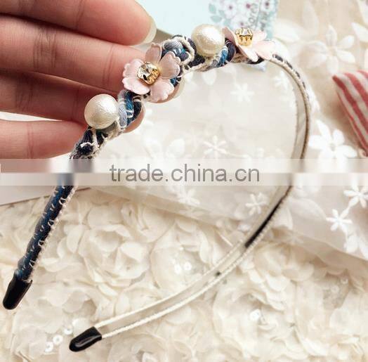 lovely flower and pearls adult headband hair bands for women