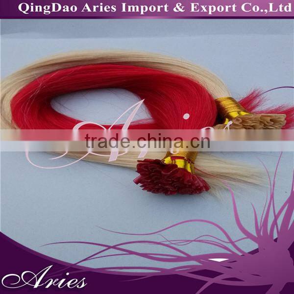 18"-24" 100% Remy Human Easy Pre Bonded Nail U Tip Red Keratin Glue Hair Extensions