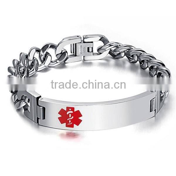 custom engrave id blank metal charm stainless steel bracelet