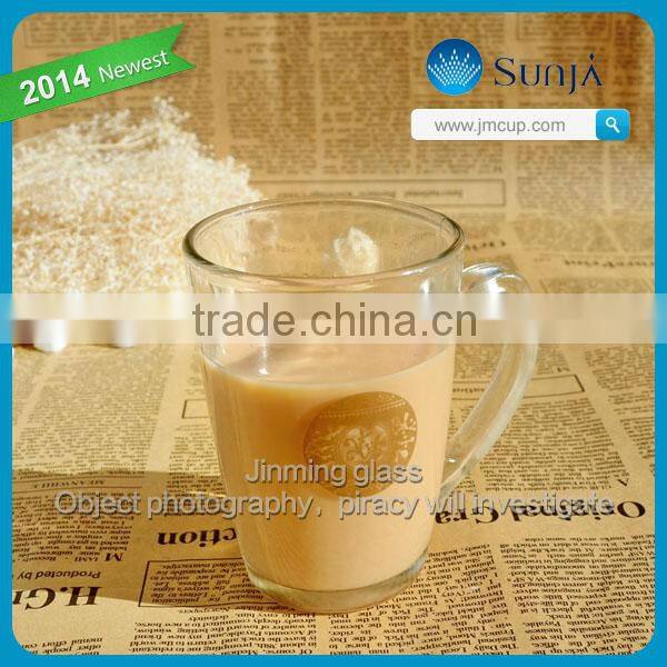 Machine pressed fashionable glass milk mug with golden decal