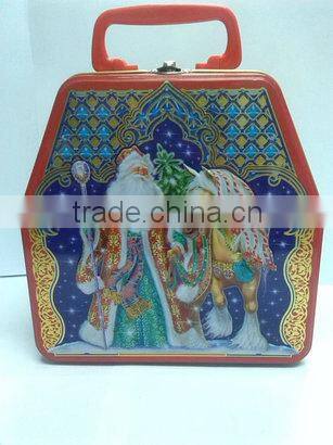 205x205x100mm house shape handle tin box