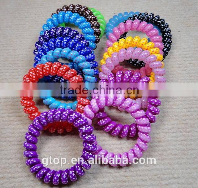 Plastic mixed color elastic quality candy cheap women telephone wire hair circle A-0004