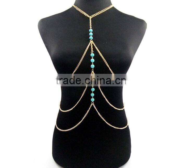 2016 Factory Wholesale Metal Body Chain With Green Stone