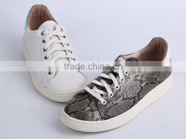 Fashion snake leather flat casual sneakers shoes 2016 woman