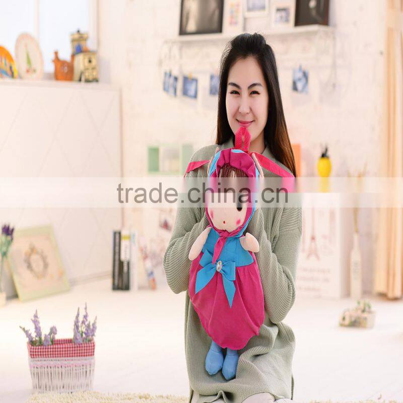 55cm beautiful customized beige stuffed plush Phil doll backpack with color-assorted windbreak& hood