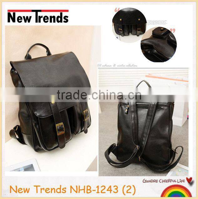 Black leather backpack for girls and boys