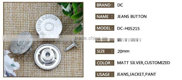 Fashion custom logo metal brass jeans rivets buttons for jeans