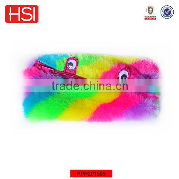 Professional portable plush cylinde r unique pencil case /plush pencil bag /High-grade pen bag