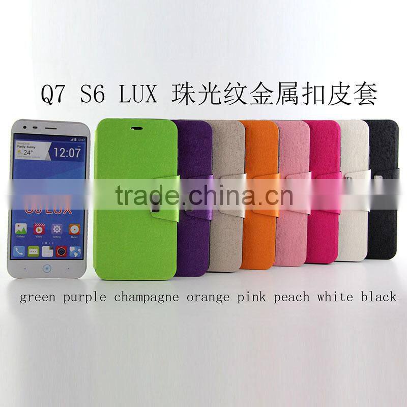 Newest wholesale mix color Pearl grain flip leather case for ZTE Q7 S6 LUX