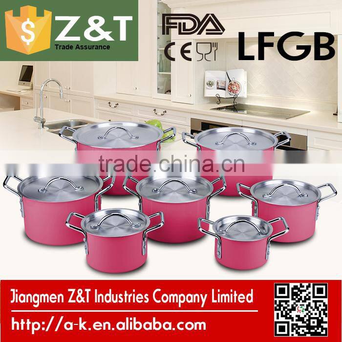 ALUMINUM DURABLE COLORED COOKWARE SET WITH DOUBLE CHROMED HANDLE
