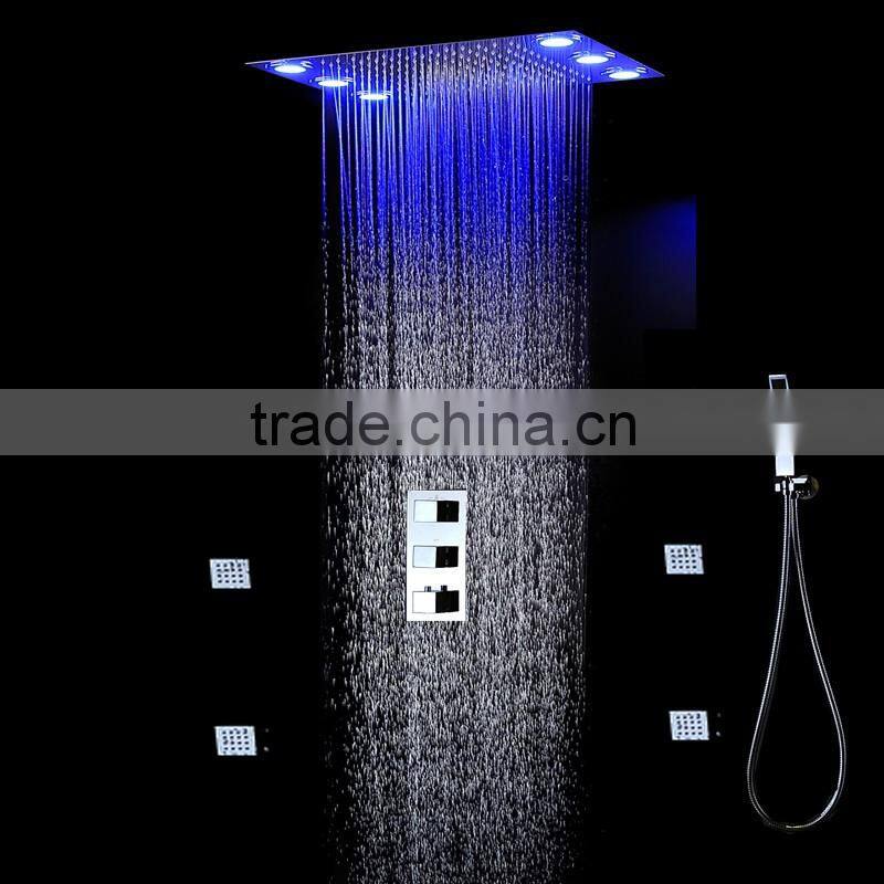 led rain shower head square shower massage jets remote color changing bath accessories stainless steel rainfall head shower