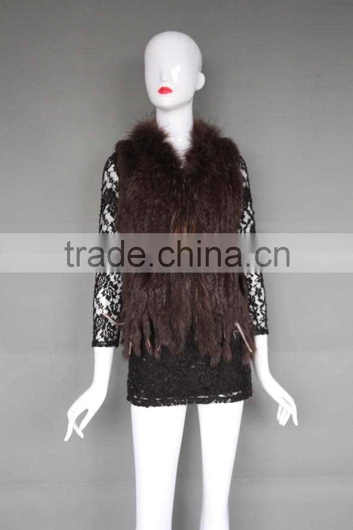 Natural Stylish Fashion Women's Knitted Genuine Rabbit Fur Vest