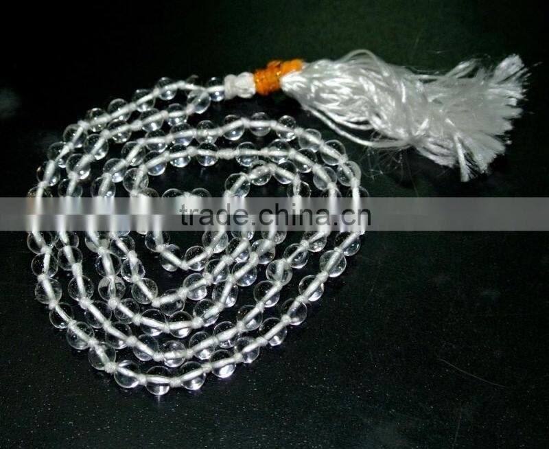 Crystal Quartz Notted Jap Mala : Wholesale Jap Mala : Handmade Agate Cotton Notted 108 Beads Mala
