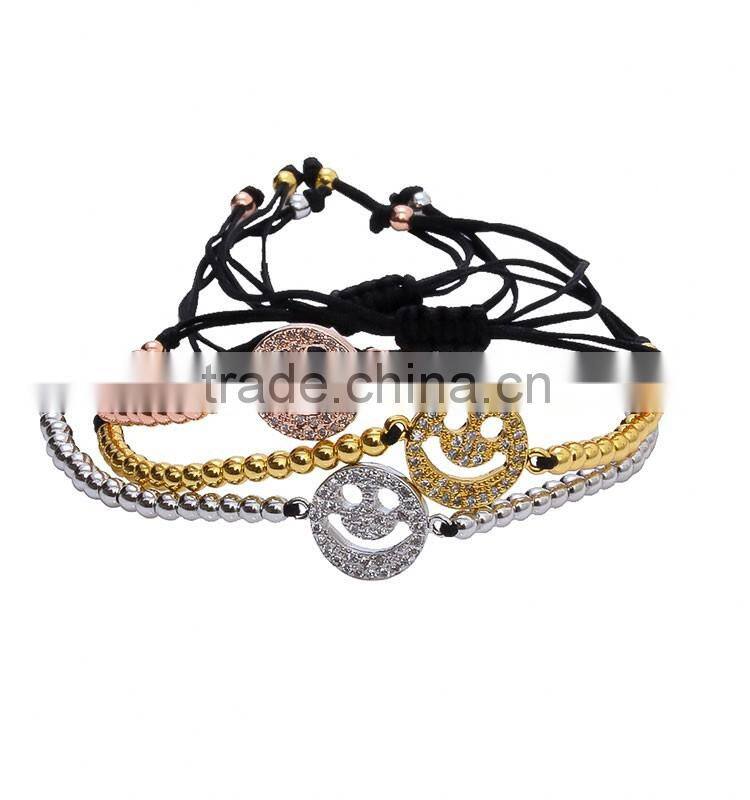 High Quality Silver Copper Bead Bracelets with Silver Smile Charm Tassel Bangle Bracelet
