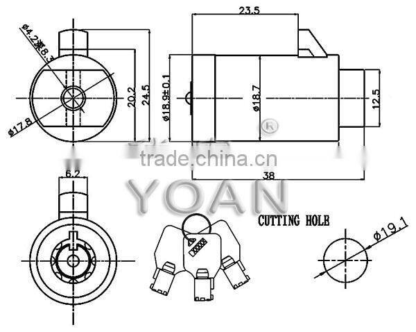 Cylinder lock for T handle vending machine