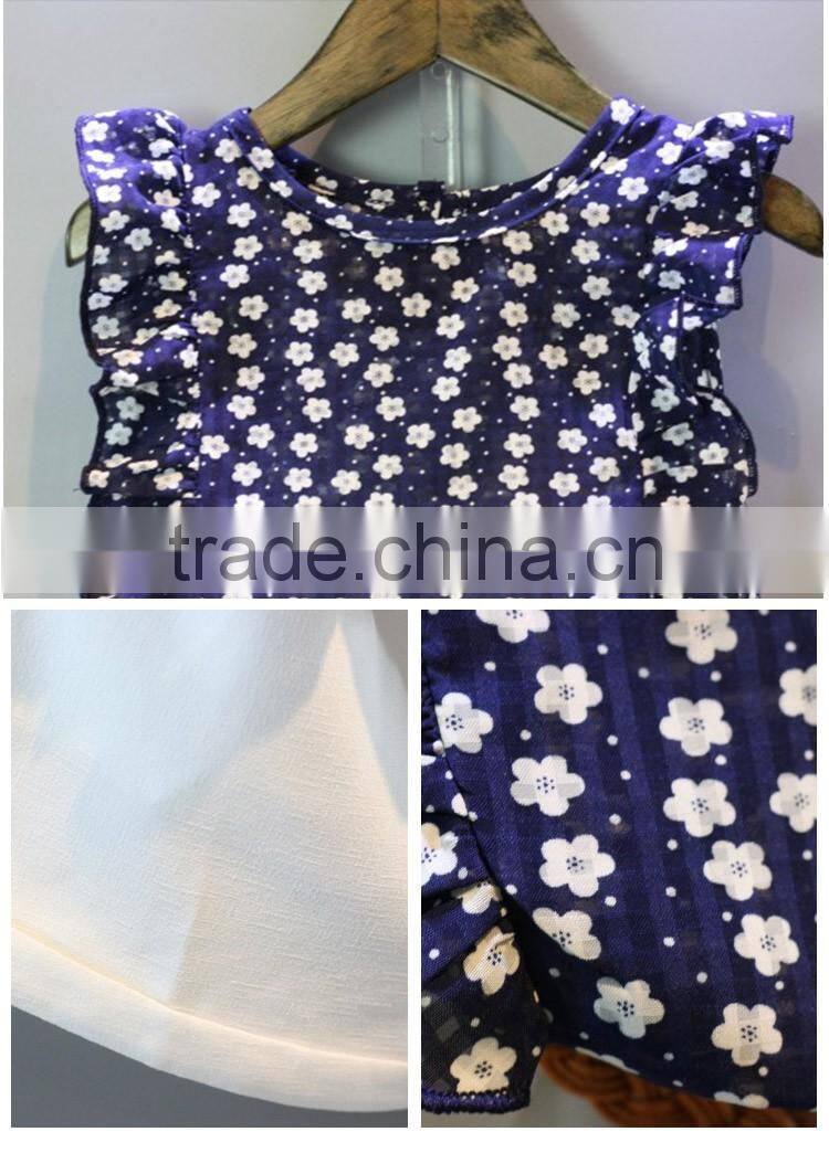 Wholesale Summer Fashionable Floral Pattern Pastoral Style Children Clothing Set for Girl