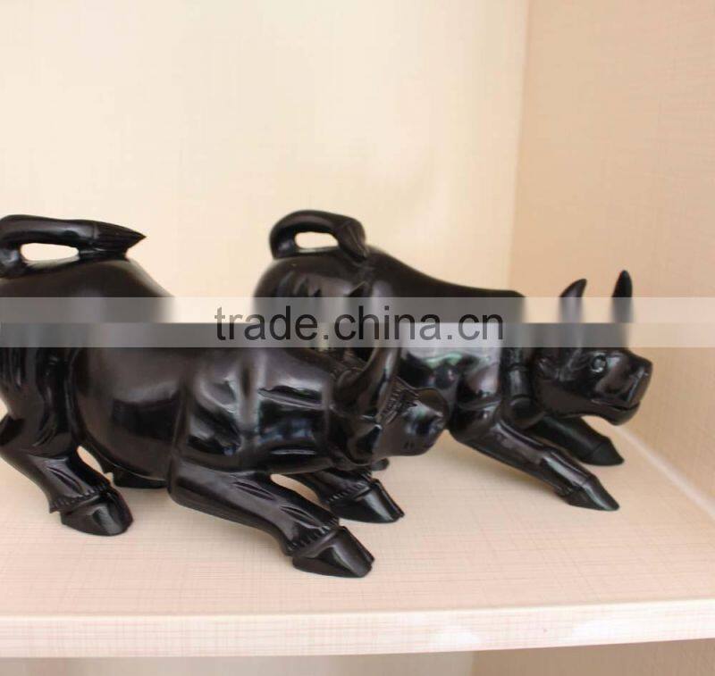 natural rock black obsidian crystal carving Cattle