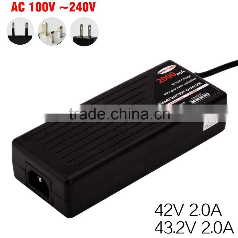 High performance lithium iron battery smart charger 42V electric scooter smart charger 4LED`s battery indicator