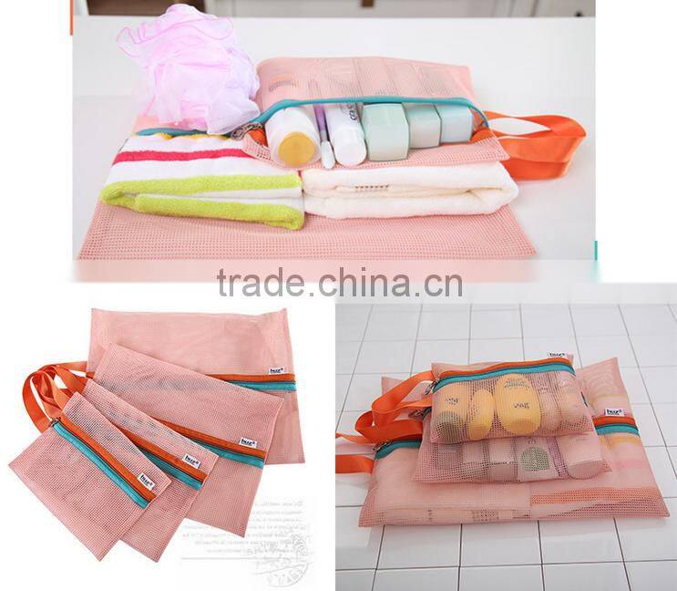 4 Pcs Handle Foldable Nylon Mesh Travel Luggage Wash Bag Clothes Storage Pouch