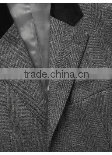 2015 new style 100% cashmere classic grey herringbone custom mens business coat