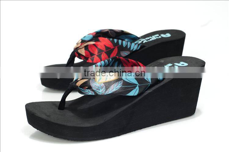 ladies printing sexy satin strap wedge flip flop sandals