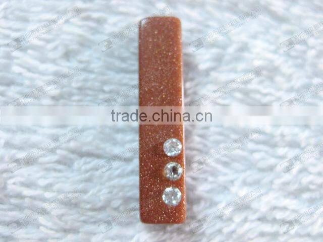 Gemstone rectangle shaped pendant(Brown sandstone with CZ)