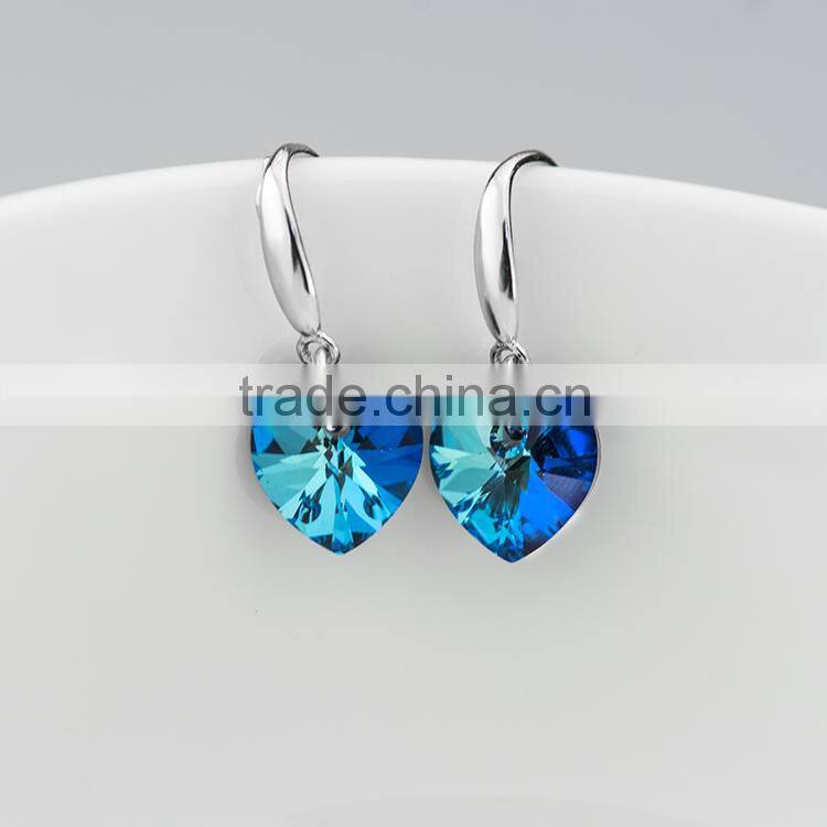Fashion 925 sterling silver blue love earrings ,the heart of Austrian crystal earrings !