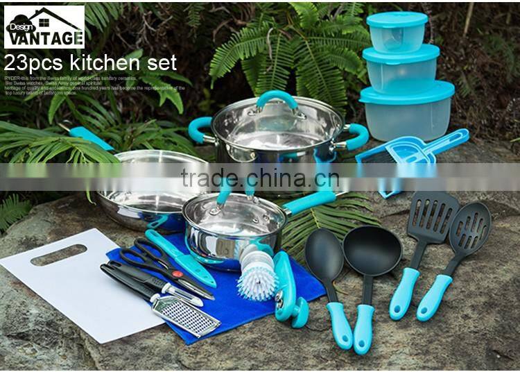 hot sale popular 23 pcs stainless steel cookware camping