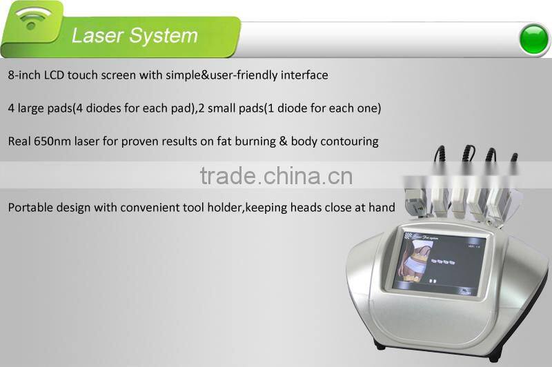 Portable laser slimming machine, 8-inch LCD touch screen with simple&user-friendly interface, 4 large pads and 2 small pads