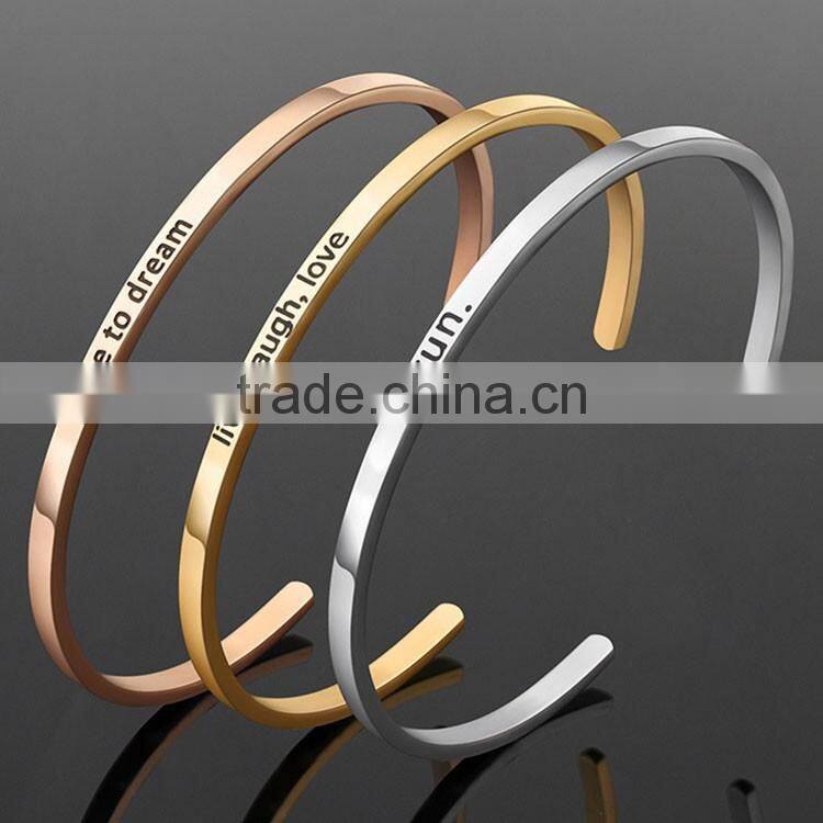 Message FOLLOW YOUR HEART Bracelet Stainless Steel Metal Bracelet Custom Inspirational Engraved Jewelry