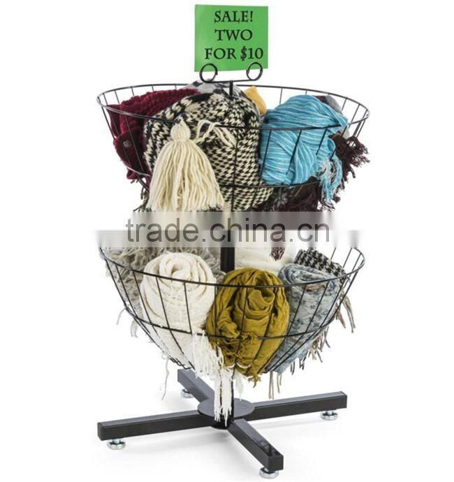 2-Tier Counter Rotating Metal Basket Stand Impulse Merchandise Display