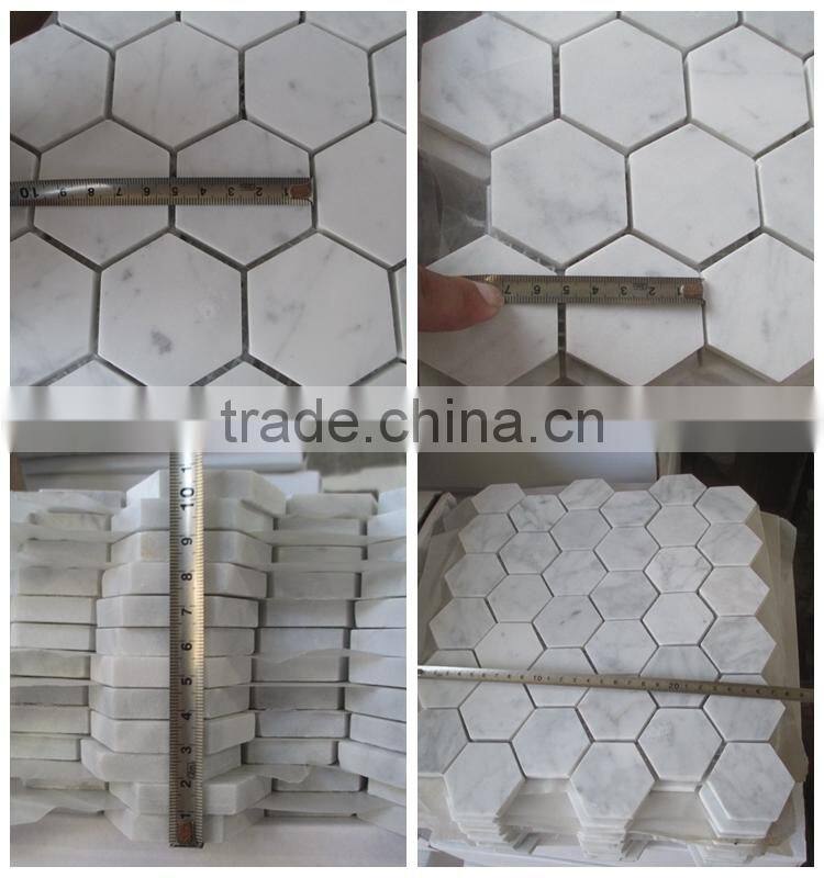 Big Hexagon Bianco White Carrara Marble Mosaic tile 12x12