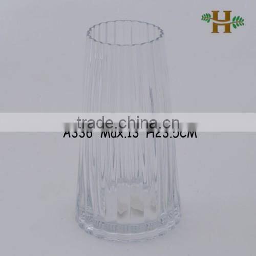 Clear Ribbed Conical Glass Bud Vase