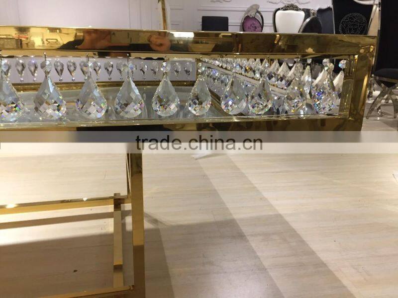 glass top center glass wedding table with crystal decoration
