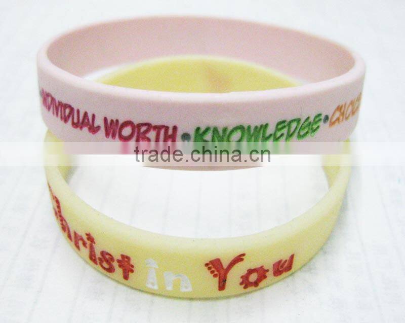 debossed and fill colored oil silicone bracelet