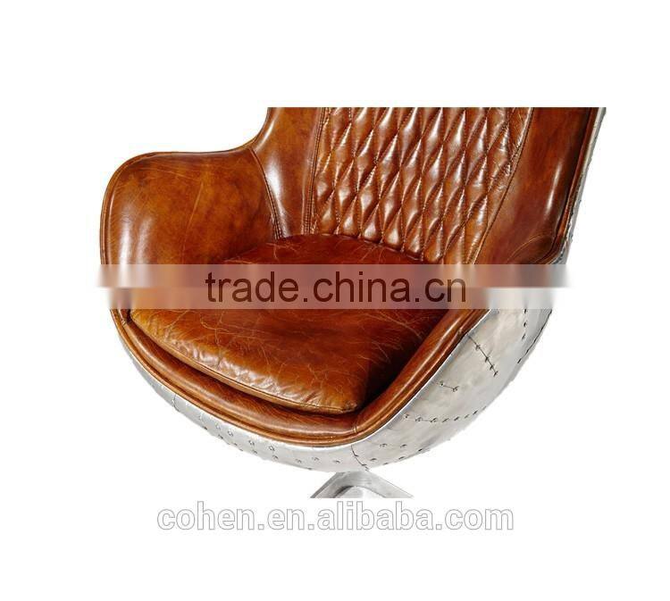 Fashionable genuine leather egg chair with aluminium back coating swivel bar chair/leisure chair/office chair