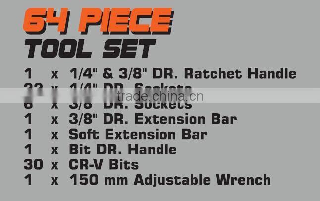 TOPRANK Alibaba Trade Assurance 64 Piece Household Combination Tool Set,Tool Kit Set,Germany Design Hand Tool Set