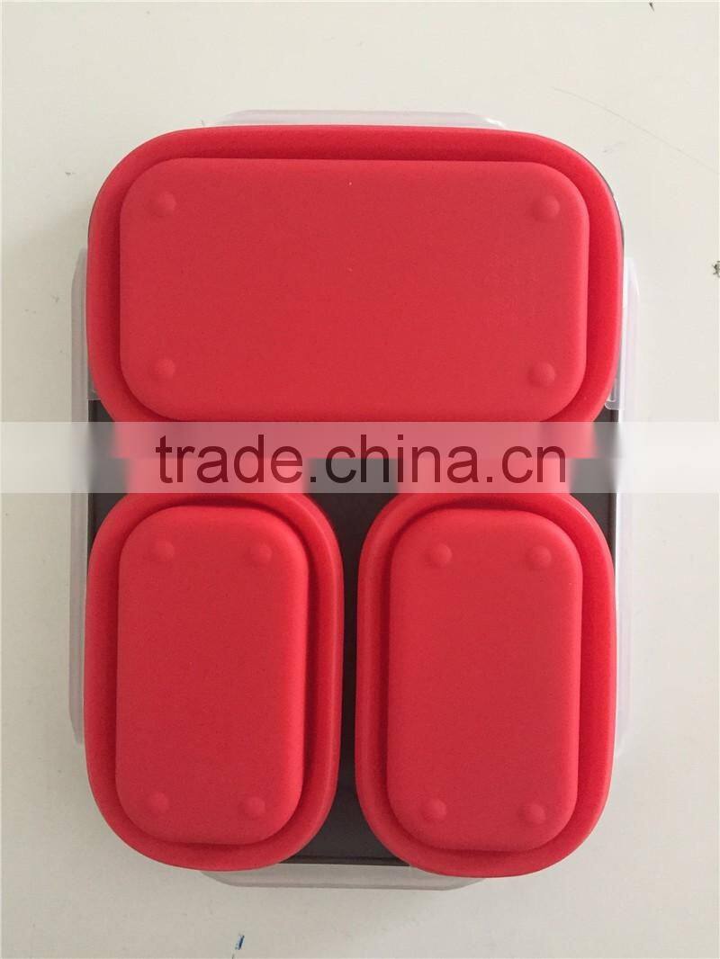 Collapsible silicone lunch box with serving tool/square shape foldable silicone lunch box