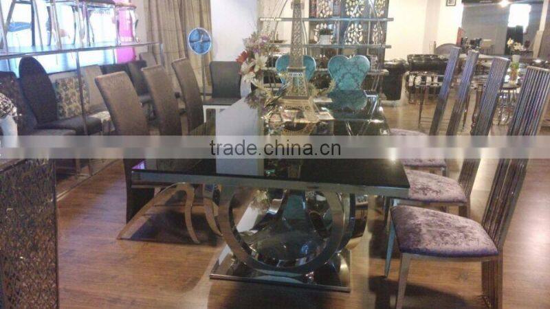 A8068 tempered glass long narrow 12 seater dining table for home using
