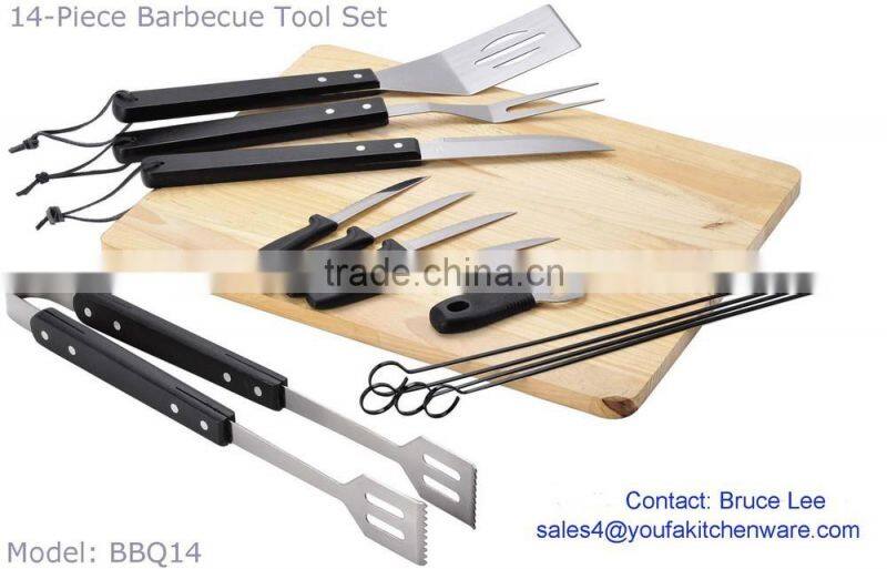 14-Pieces BBQ tool set with Pine wood cutting board