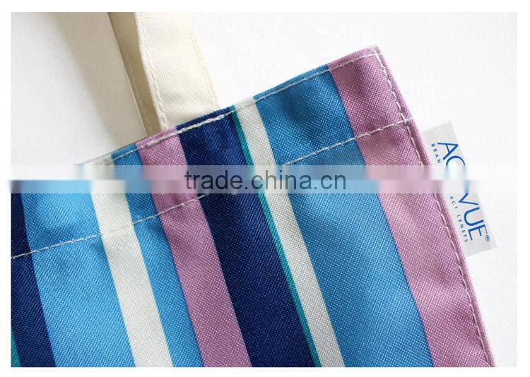 OEM Cheap Nylon Full Printing Women Stripe Small Size Hand Bag,Women Outdoor Tote Shopping Bag