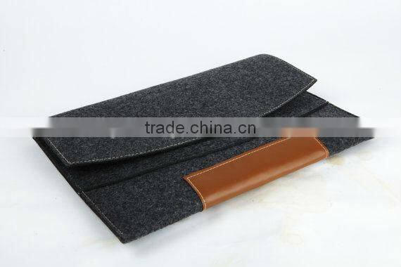 Wool Felt Custom Made Felt Case Sleeve Cover Bag With Strap for Macbook (TM-FT014)