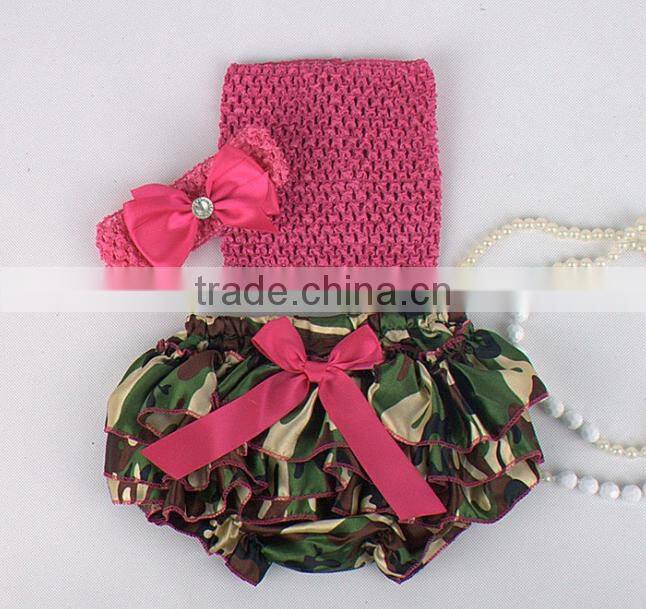 Hot sell Adorable baby diaper and crochet tube top3 sets , satin baby bloomers, baby ruffle bloomers