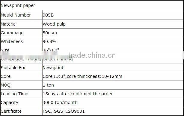 High Printing Quality 100% Recycled 55g White Newsprint Paper Price