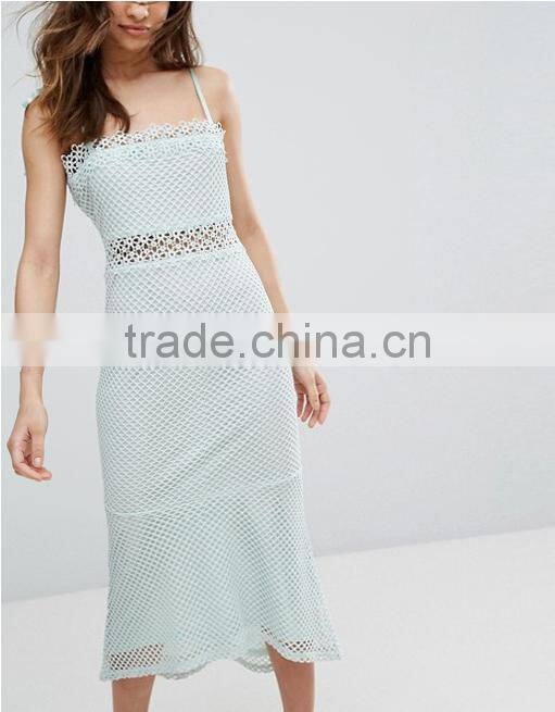 Club Sexy Summer Dress Fishnet Mesh Lace Fishtail Elegant Midi Dresses For Women Clothes