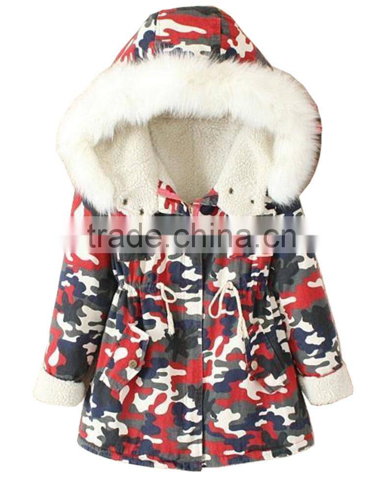 Women's Thicken Camouflage Fleece Faux Fur Warm Winter Coat Hooded Parka Overcoat Jacket